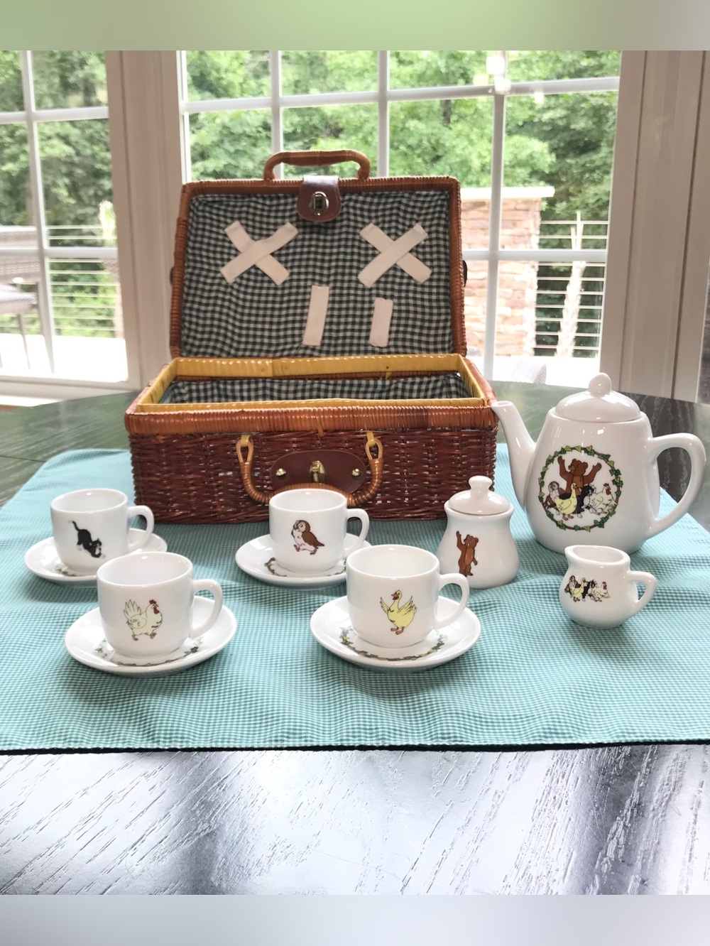 Vintage Maurice Sendak Little Bear Picnic Basket Ceramic Tea Set  PRICE FIRM